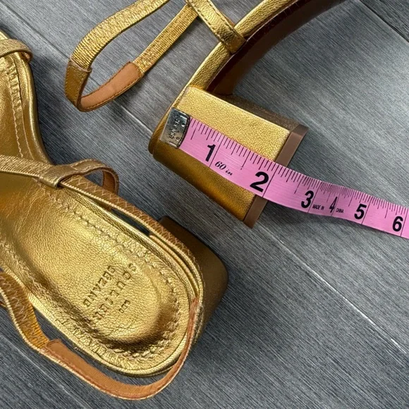 SEZANE PERNILLE SANDALS GOLD 37 6.5 Strappy Block Heel Square Toe Metallic Shoes - Picture 12 of 16